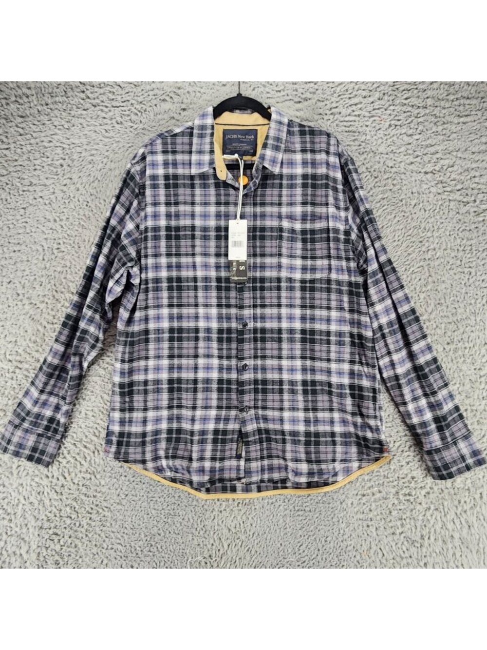 Jachs New York Shirt Mens Large Gray Plaid Flannel Long Sleeve Button Up *NWT*